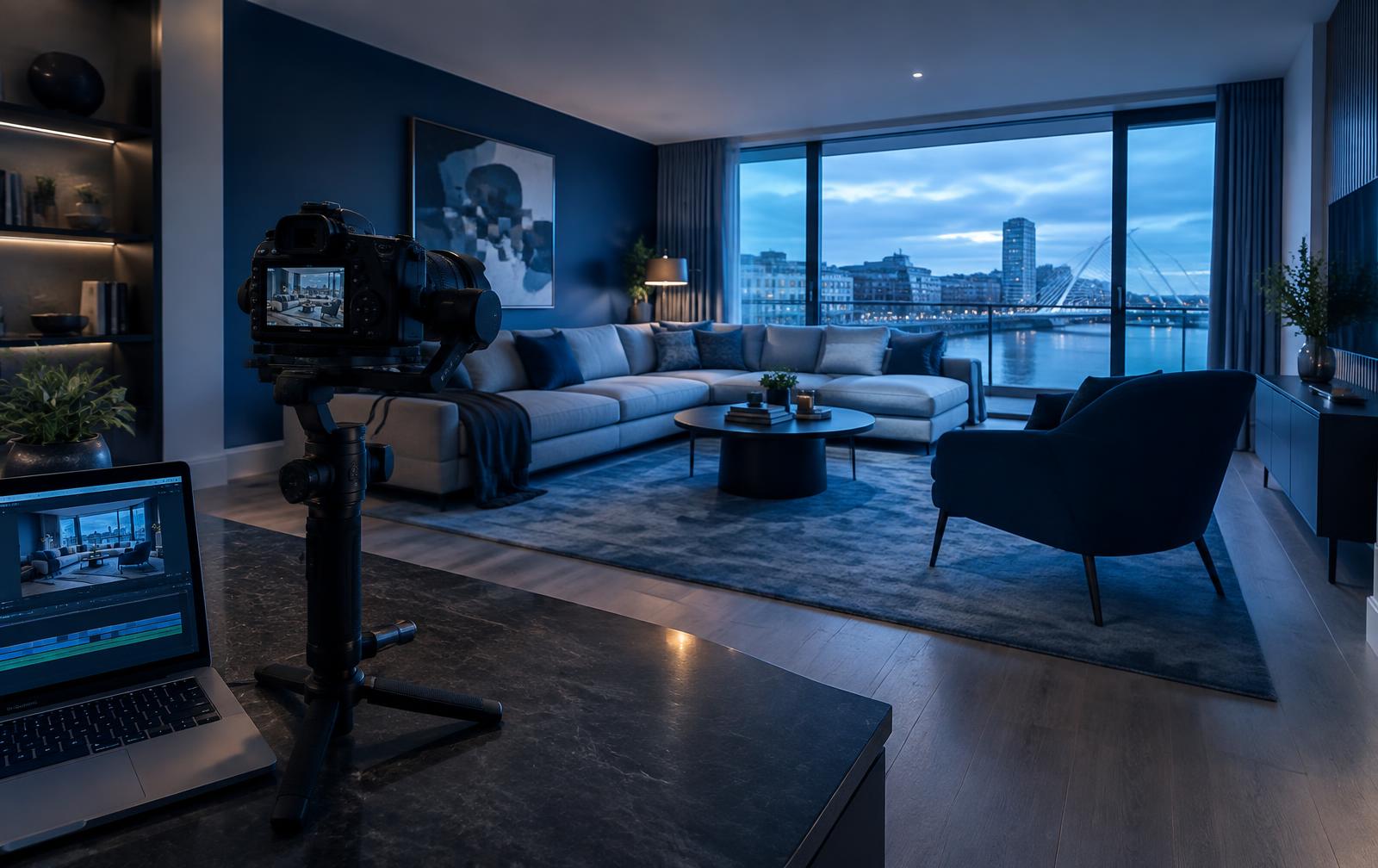 Camera filming a modern Dublin property for a video tour